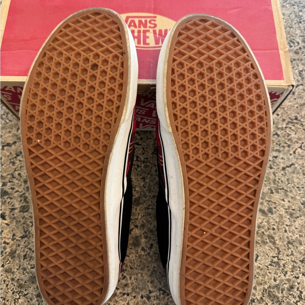 Vans Slip-On Plaid Red & Black Skate Shoes - Picture 2 of 5